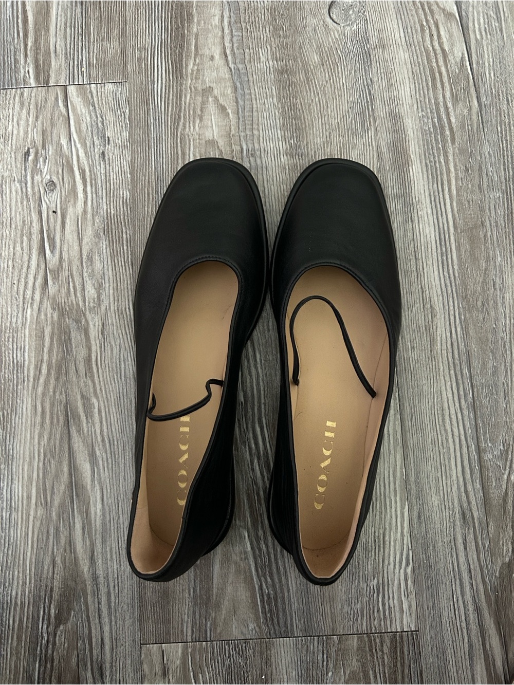 Coach Black Leather Mary Jane Flats with Elastic Strap